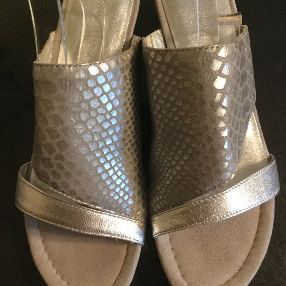 Donald J Pliner silver in color with low heels size 7  excellent used condition